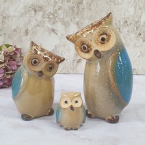 ABM 도자기 부엉이 가족 장식품 블루, 1개
