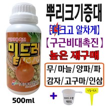 뿌리 비료 뿌리발근제 구근 비대제 김장 무 마늘 양파 감자 고구마 인삼 파 알뿌리 영양제 비료 크기증대 채소 액체복합비료 밑드러 500ml+계량컵 식물이름표set 텃밭 주말농장