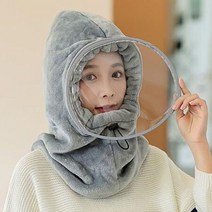980FB7 안면마스크 방한모자 기모 후드모자 전면필름, 블랙