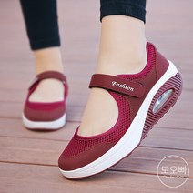 도오빠 여성 키높이 샌들 메쉬 5cm 에어 쿠션 벨크로 발편한 가벼운 통기성 여름 중년 여자샌들