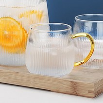 썸띵 세로 라인 컬러 손잡이 내열 유리 컵 꽃차 티 홍차 과일차 커피 350ml, 1개