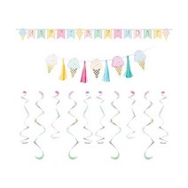 크리에이티브 컨버팅 아이스크림 파티 장식 번들 | 배너 댕글러 키즈 생일 장식 베이비