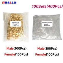 전선 터미널 단자 압착기 세트 50100sets 4.0mm 암수 총알 커넥터 골드 황동 와이어 커넥터 및 자동차용 절연 슬리브 102, 100sets(400pcs)