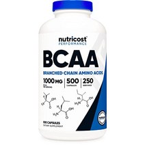 뉴트리코스트 BCAA 1000mg 500 캡슐 (250 서빙) 2 1 분지사슬아미노산 (L-류신 500mg L-이소류신 250mg 및 L-발린), 500개(1팩)