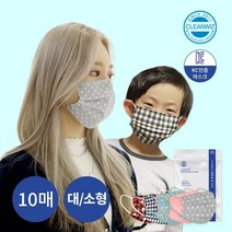 크린위즈 국내제작 3중MB필터 10매입 일회용 패션 덴탈마스크, 체크블랙:대형