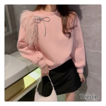 티피여성 가을 패션 리본 박시 맨투맨 스칼렛 핫핑크 탑