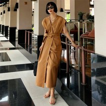 여성 해외 드라마협찬 셀럽 프리미엄 원피스 여름 빅사이즈 브이넥 랩 루즈핏 바캉스룩