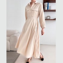우아글로벌 여성 반오픈 셔츠 롱원피스 긴팔 가을