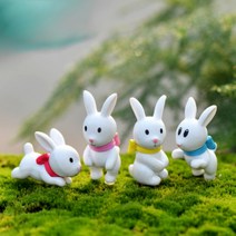 리본토끼 4종 세트 테라리움 화분 DIY 만들기 재료 동물 미니어처 피규어, 1. 흰 리본 토끼 4종 세트