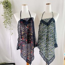 [미스블혹] 네이비 플라워 빅레이스 손수건 앞치마 무릎덮개용 셋트상품