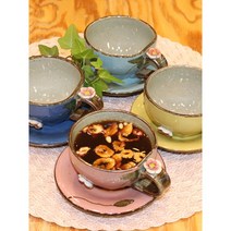 고급 매화꽃 찻잔 4색 도자기 커피잔, 파랑