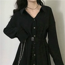 깅엄체크원피스 고방체크 순수 턴다운 칼라 버튼 긴 소매 수집 허리 우아한 블랙 의류 가을 드레스