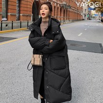 여성 주머니 가벼운 후드 롱패딩