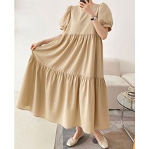 캉캉 롱원피스 반팔 벌룬소매 셔링 프릴 루즈핏 빅사이즈/안나 퍼프 원피스