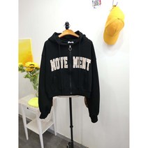무브레터링 후드 집업 크롭점퍼