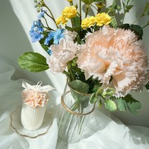 카네이션 캔들 꽃다발 화병 수세미 선물 세트 어버이날 스승의날 선물, 세로줄무늬캔들&트레이, 골드링 화병, 노란꽃다발