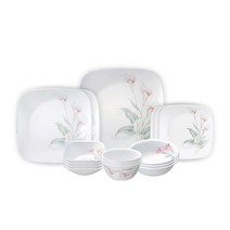 [코렐] 백합 3인 사각홈세트 16p + 유리 머그잔 2p (랜덤), 상세 설명 참조