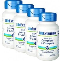 생명 연장 BioActive Complete B Complex 가장 완벽한 B Complex Formula 60 채식 캡슐 4-Pak