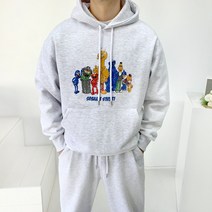 남녀공용 겨울 따뜻한 기모 빈티지 몬스터 나염 프린트 오버핏 후드 티셔츠3color