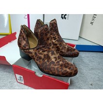 앵글부츠 앵클부츠 여성 발목 부츠 레오파드 프린트 숏 리어 지퍼 노출 발목 로우힐 첼시