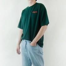 남자 링클프리 커플 스판 MJ 인디아나 레터링 오버핏 박스 반팔 티 (카키색 검정 흰)