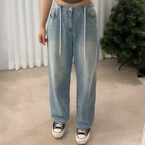 로우라이즈 끈 데님팬츠 연청와이드데님 와이드 통청바지 오버핏