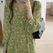 여성 V넥 플라워 긴팔 롱원피스 하객원피스 / 오피스룩 / 데일리원피스 - 231579