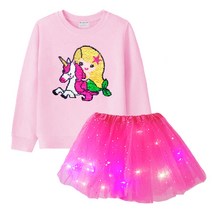 아동 스팽글 맨투맨 티셔츠 LED 불빛치마 여아 상하복 세트 유치원 어린이집 여아 선물