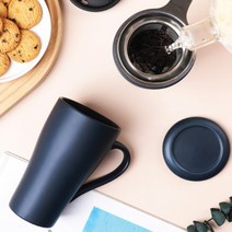 도자기 텀블러 머그컵 매트무광 종이컵대신 차거름망, 네이비