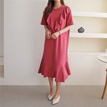 [] 여성 20대 청순한 데일리룩 프릴 라운드 반팔 원피스