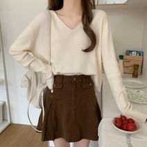 넷투넷코리아 여성 니트 루즈핏 긴팔 V넥 심플 스웨터 데일리룩