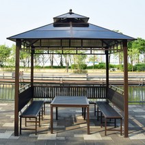 통나무 오두막 건설 현장 차 정자 테라스 라운지, 3Ⅹ3m 4기둥  거즈커튼