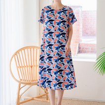 바바라옷장 L~2XL 국내생산/인견_패턴 반팔 롱 원피스/빅사이즈/루즈핏/임부복/엄마옷/린넨/쉬폰/인견