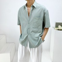 남자 여름 시원한 쿨링 시어서커 링클프리 오버핏 옆트임 반팔 셔츠 남방5color