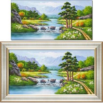 (진품) 진품 그린 그림 물 풍경화 산수화 그림 액자 풍수 부자되는 생기 유화 거실 배산임수 현관 부자되는그림 풍경액자, 13번액자