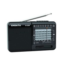 XHDATA D-328 FM 라디오 AM SW 휴대용 단파 라디오 밴드 MP3 플레이어 TF 카드 잭 4Ω/3W 라디오 수신기, CHINA, Black