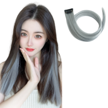 부분 탈색 붙이는 가발 헤어 피스 일자 형 시크릿 투톤 긴 머리 생 머리 직모, 애쉬 브라운