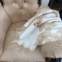 제이에스맘 협탁보 책상보 미니 원탁 레이스 1인 4인 식탁보 캠핑 방수 테이블보, 60*60, 화이트앤골드