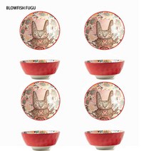 BLOWFISH FUGU 북유럽 그릇 세트 캐릭터 밥그릇 국그릇입니다+랜덤 사은품, 빨간 토끼요, 4P4.5인치입니다