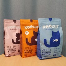 쿠쿳 캣 기호성좋은 유산균 사료 1.5kg 3종 키튼/어덜트치킨 오리/어덜트연어 흰살생선, 어덜트캣(성묘) 연어&흰살생선 1.5kg