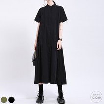 도오빠 여성 원피스 반팔 빅사이즈 롱 무지 데일리 셔츠 헨리넥 봄 여름 셔츠 오버핏 와이드 면 버튼 스트릿 롱원피스