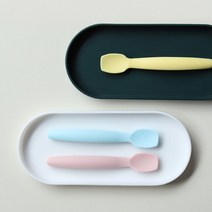 [리본제이]쁘띠쁘띠 소프트 실리콘 아기 이유식 스푼 케이스 포함, 민트