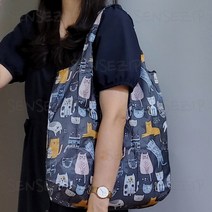 센스집 휴대용 접이식 장바구니 3type, S-14 네이비 낮잠고양이