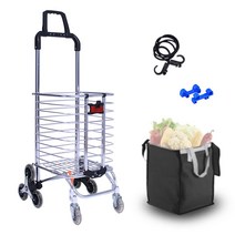 지니고 접이식 쇼핑 카트 핸드 장바구니 캐리어 비닐걸이 고정끈 안전반사등, 검정