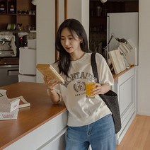저스트원 / 몬탁 여유핏 프린팅 린넨맨투맨