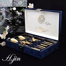 [H.jin] VIP 쌍학 티타늄 금수저세트 (2인용) 신혼 부부 결혼 예단 상견례 인사 사돈 부모님 생신 선물 답례품 추천, A 스타일
