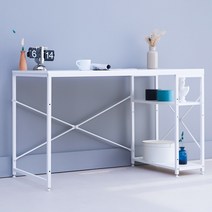 블루밍홈 베이직 컴퓨터 철제 입식 일자형책상 수납형, 화이트