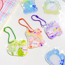 DIY 키링 만들기 16개 세트 가방 반짝이 글리터 핸드폰 키홀더 열쇠 고리 아크릴 인형 메이커 스티커 파우치, W39009C(투명홀로그램세트