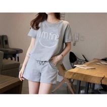 레터링 티셔츠 여름 여성 반팔 반바지 세트 헬스복
