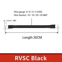 와이어커넥터부품 배터리 인버터 와이어 m8 m6 m10 구리 주석 도금 터미널 8 6 4 2 awg 해양 전원 배터리 케이블 ups rv 사용 호환, 검은색, 1ft-30cm, 8awg - 10mm2